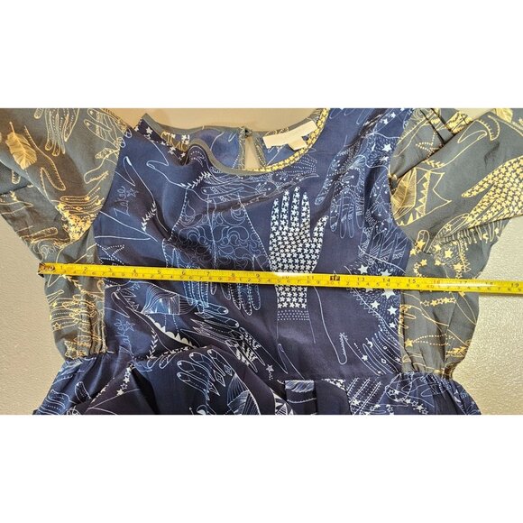 Zakee Shariff Womens 12 Silk Henna Hands Puff Sleeve Midi Dress - Picture 10 of 16